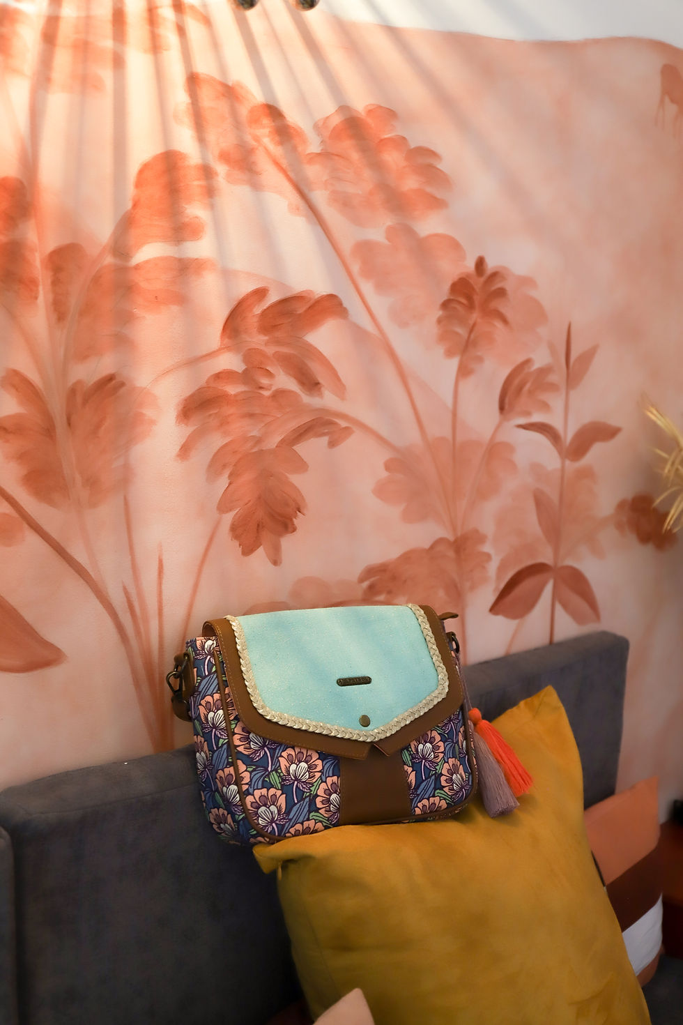 Sac à main Menthe MEN-LP-01 Flowers Lili Petrol