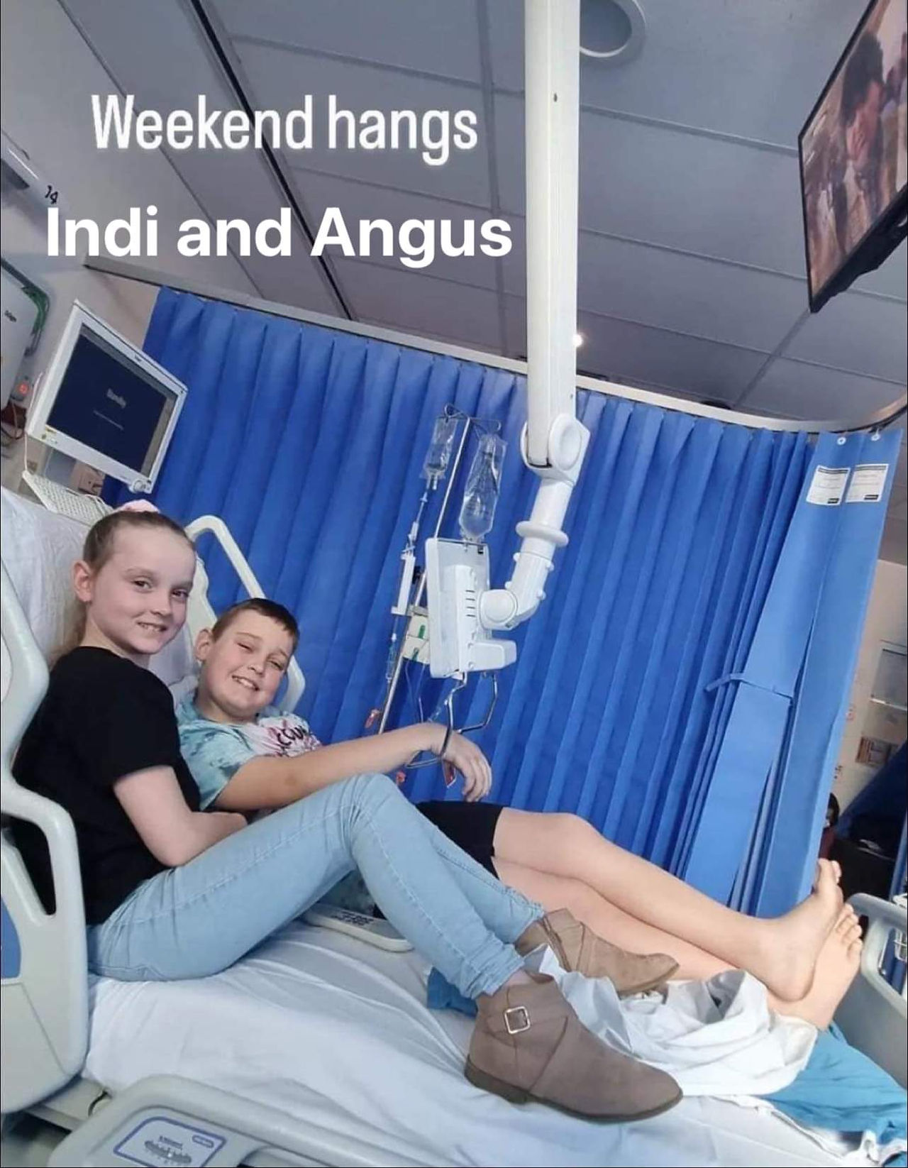 Indi and Angus hanging out - Angus Hawkes and his family needs your help as featured in Brilliant-Online