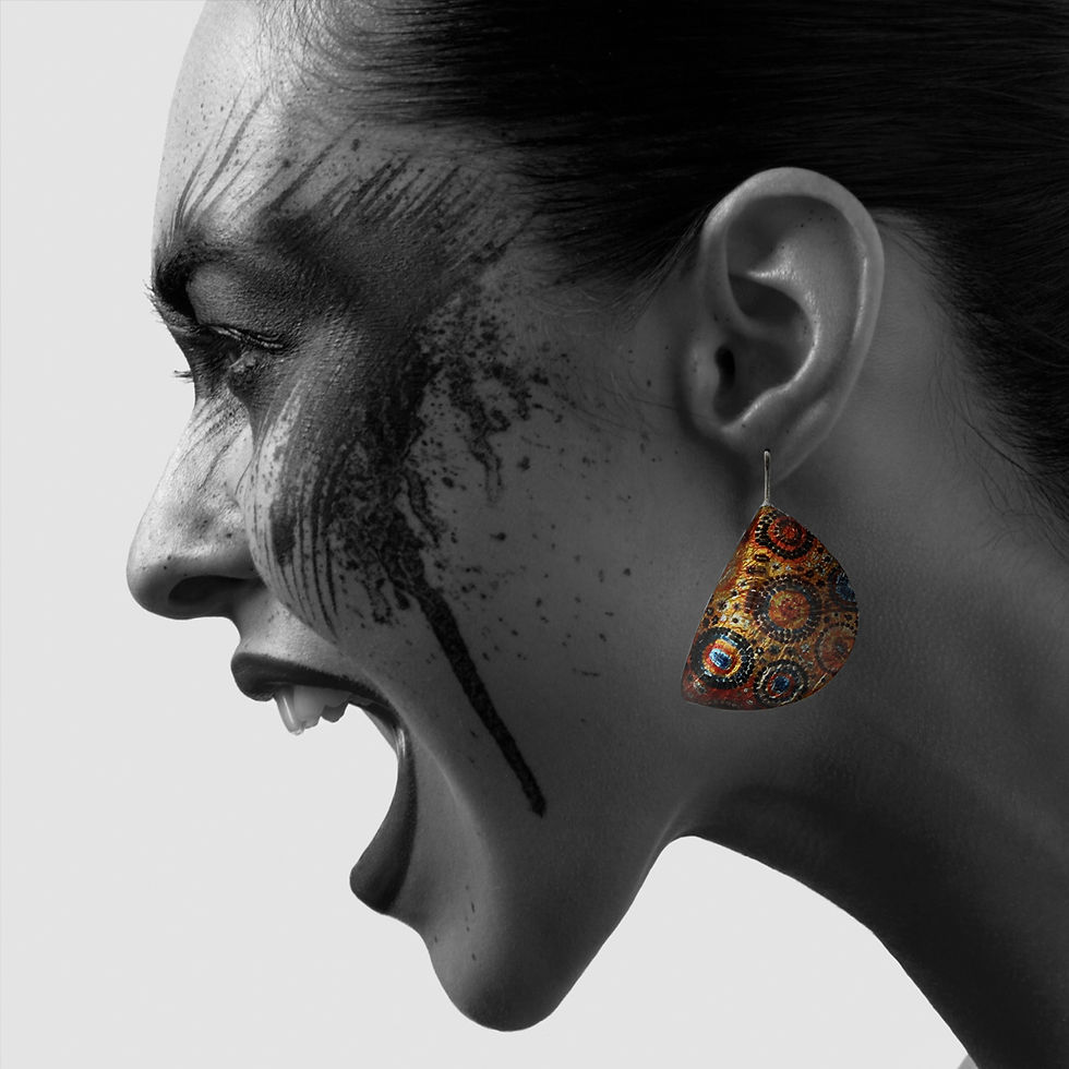 Kerry Crocodile Blue Dangle Drop Moon Shape Earrings on Model as featured in Brilliant-Online