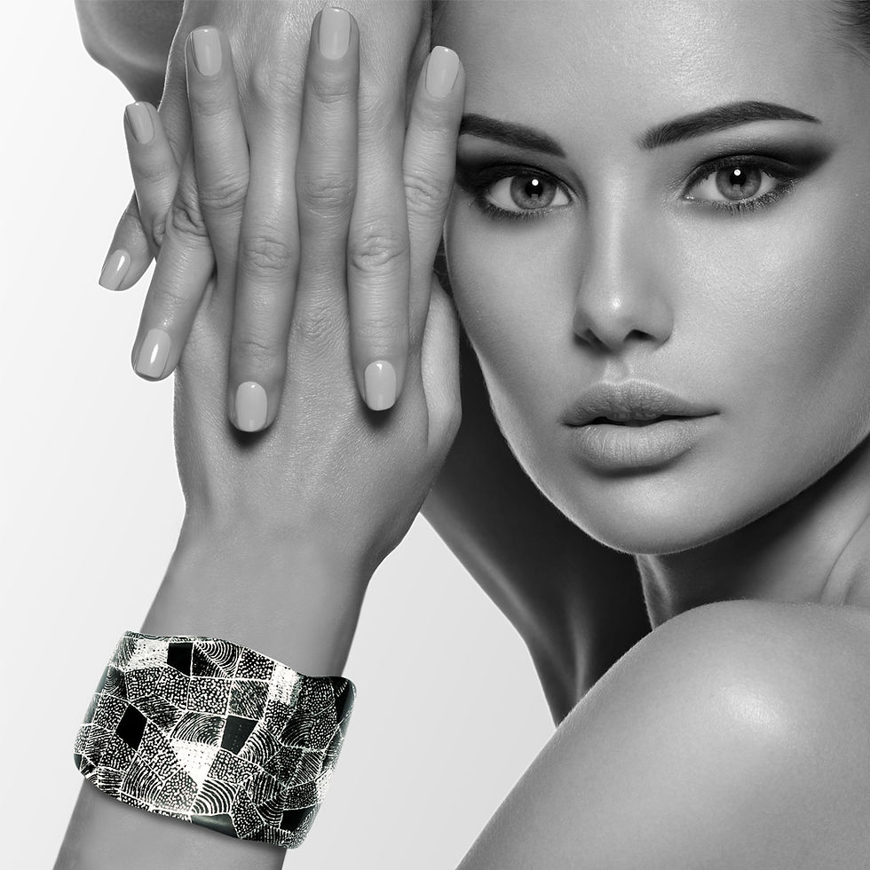 Corine Silver and Black Adjustable Statement Bracelet on Model as featured in Brilliant-Online