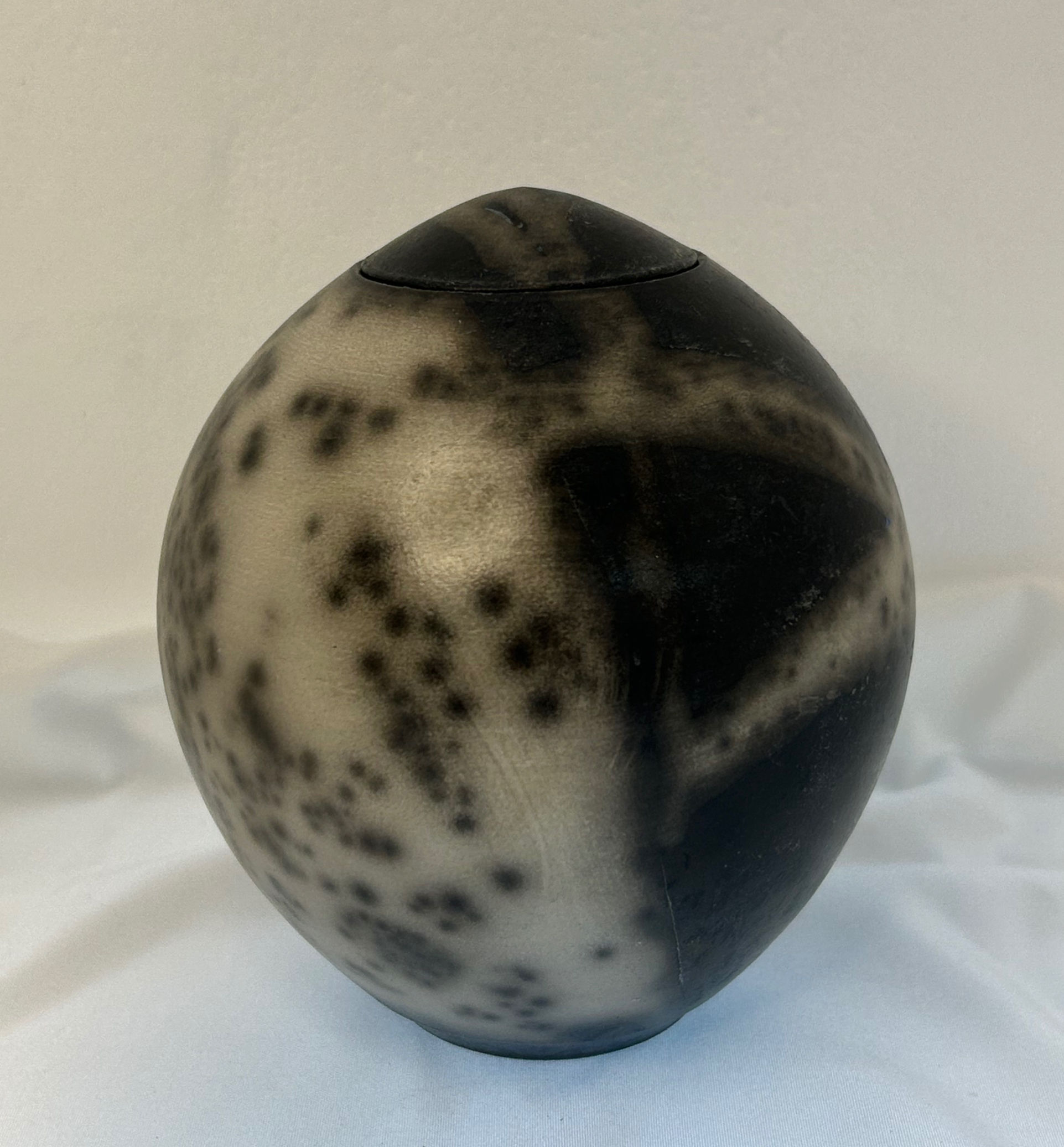 Black and White Slip Resist Raku Vessel