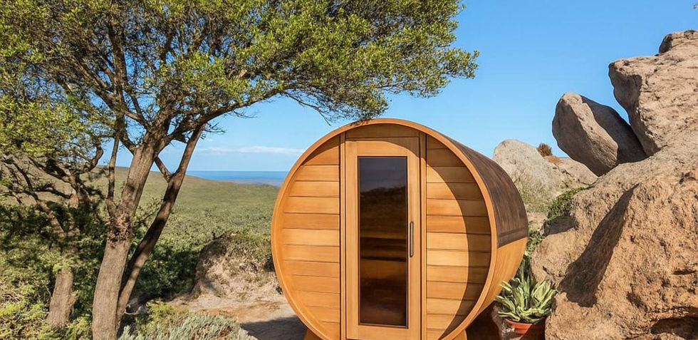 Private outdoor sauna in the garden at Villa Esmerea