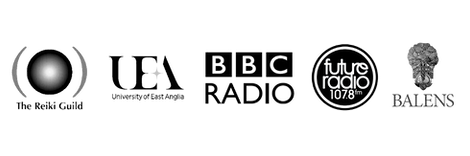 logos for Complementary Therapist's Association, The Reiki Guild, University of East Anglia, BBC Radio, Future Radio, Balens insurance