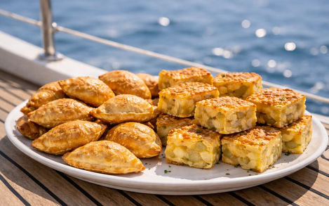 tortilla squares Spanish tapas catering Marbella boat