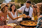 Live paella cooking at villa hen party Marbella Spain