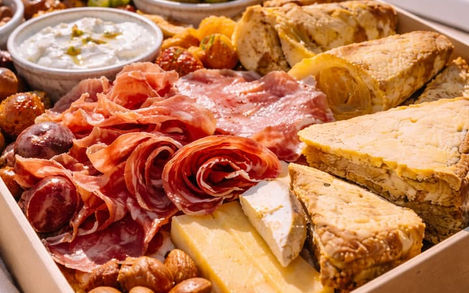 Spanish tortilla and savory snacks grazing box Marbella