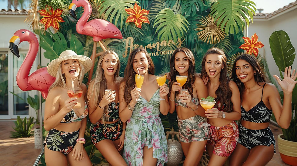 Themed villa party package setup Marbella hen do pool terrace