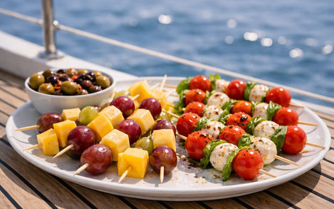 mozzarella and cherry tomato skewers Mediterranean tapas Marbella
