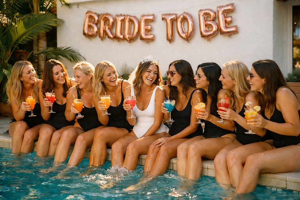 Hen party group at private villa pool Marbella hen weekend