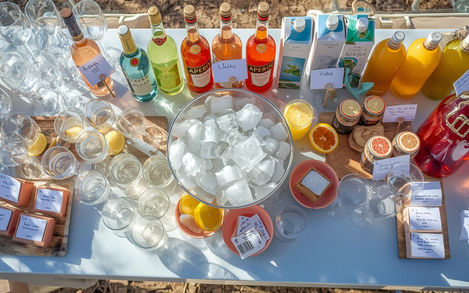 Blushing Bellini cocktail station at coastal hen do in Marbella