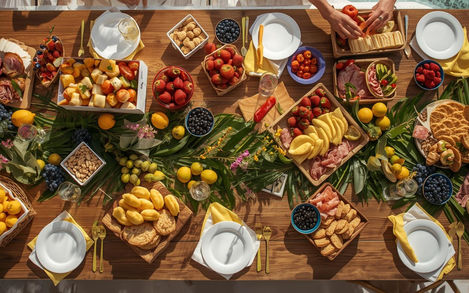 Tropical Mediterranean grazing boxes at citrus hen do Marbella