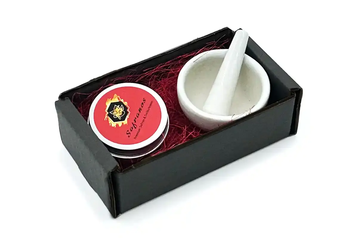 Geschenk-Box: Mörser & Bio Safran (Premium-Qualität)