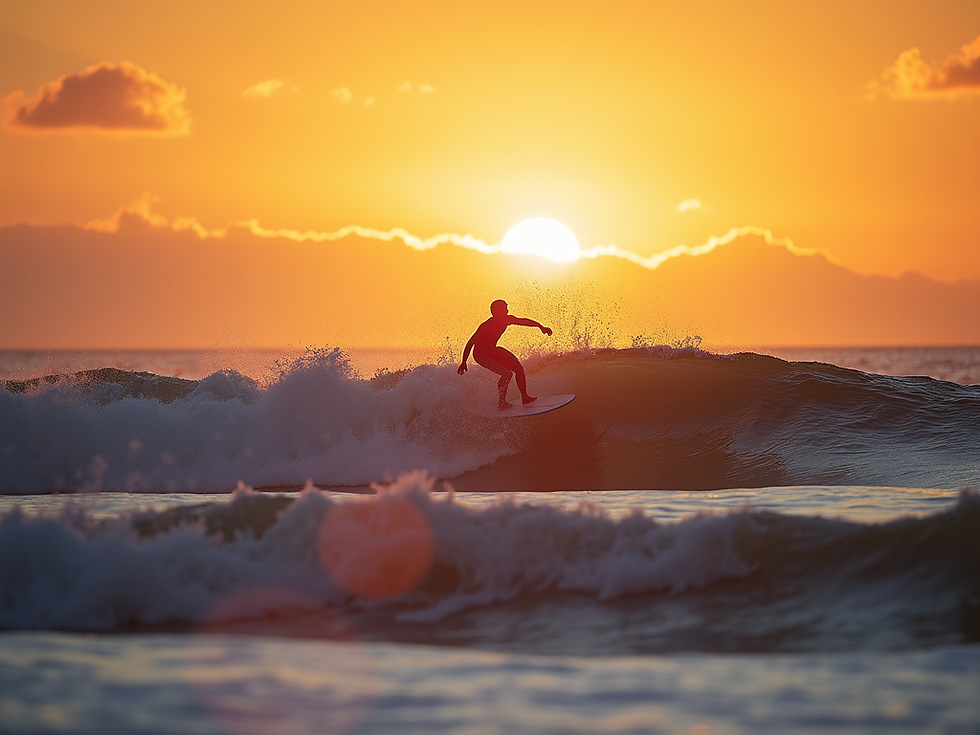 A surfer riding a wave during sunset on the Oregon coast.png