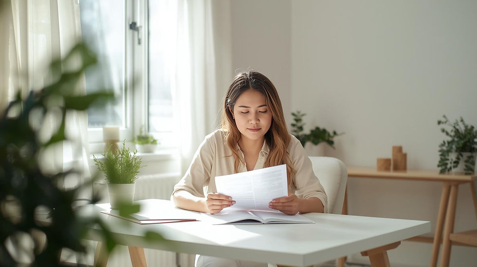 Person reviewing planning documents with an intentional tone