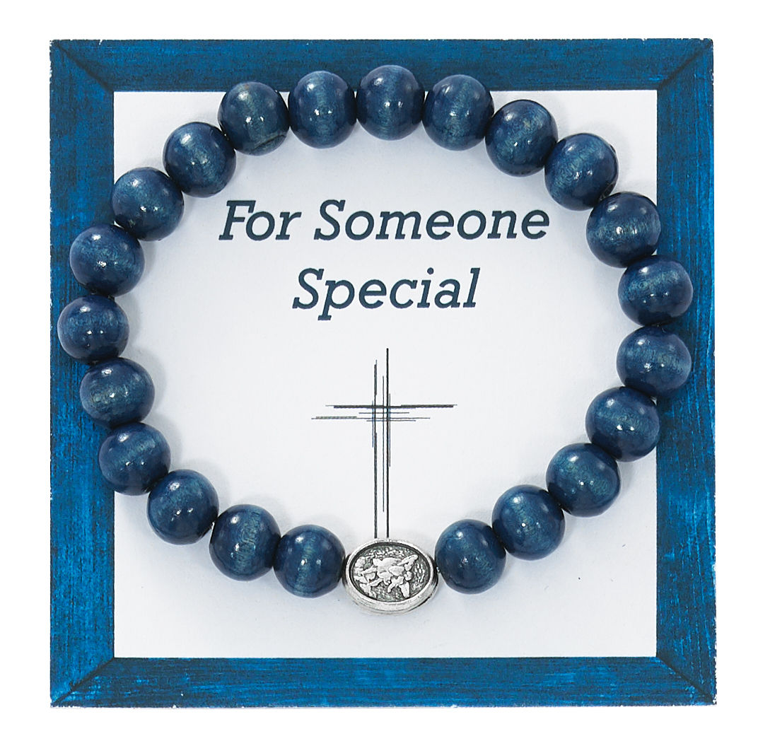 St. Michael Wooden Bracelet (Blue)