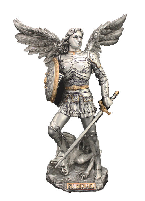 SR-76311-PE, Archangel Michael, Pewter Style Finish, Golden Highlights, 9"
