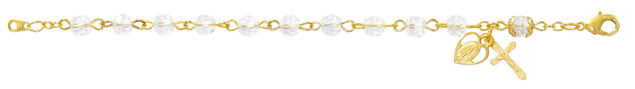 Gold Plated Crystal Rosary Bracelet with Crucifix (6.5 in)