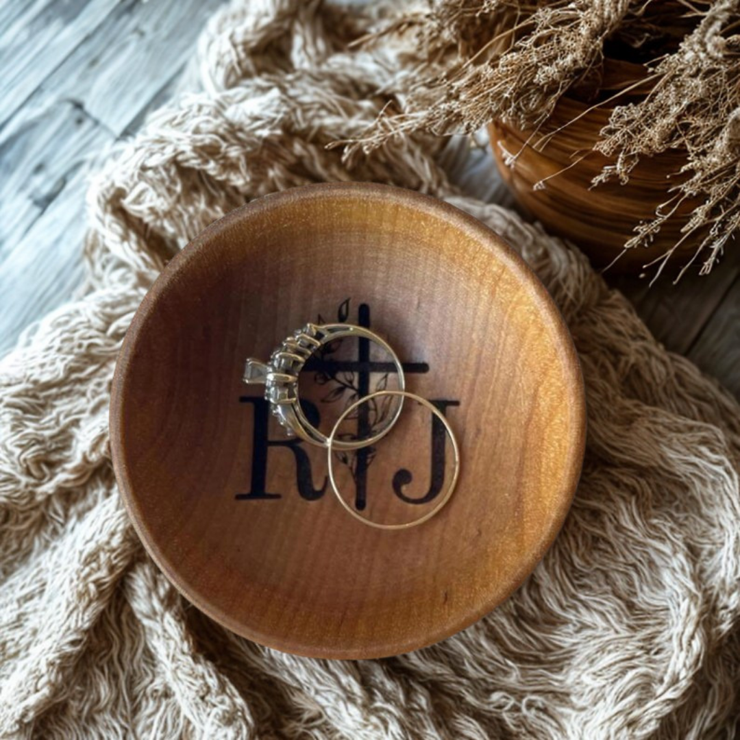 Personalized Wooden Ring Dish | Custom Engraved Jewelry Holder | Birch Wood