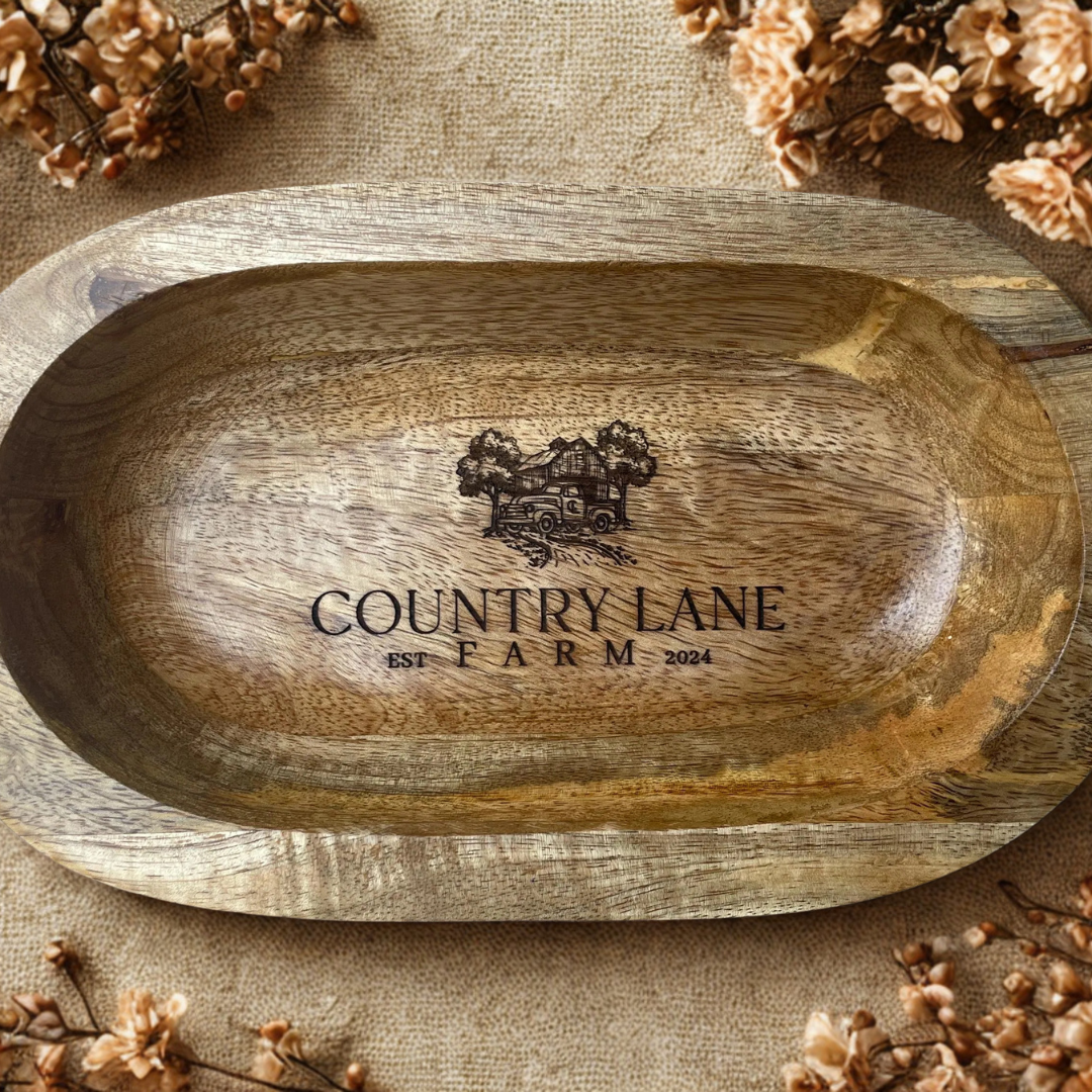 Logo Wooden Dough Bowl: Rustic Farmhouse Catch All