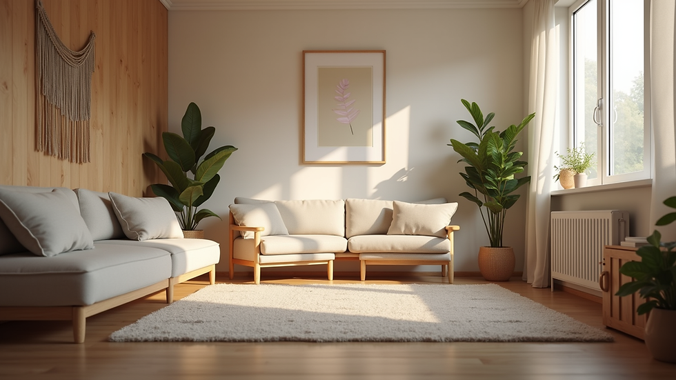 Eye-level view of a cozy therapy room with comfortable seating