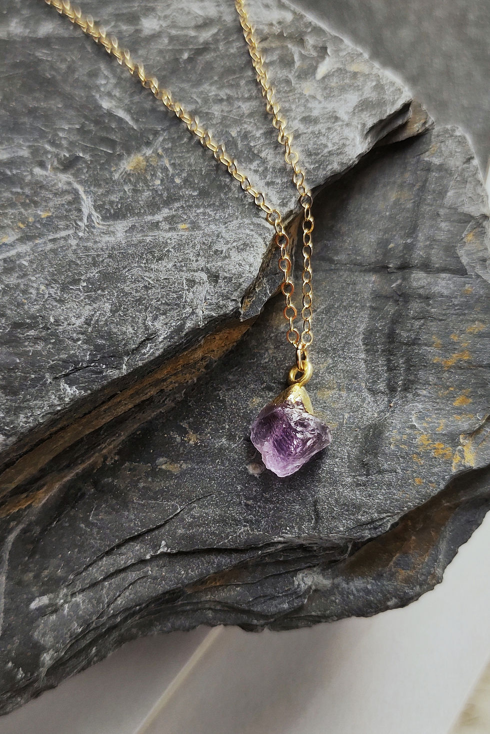 Thumbnail: raw amethyst gemstone necklace