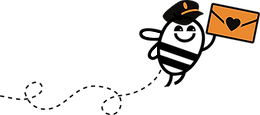 A flying bumble bee holding mail