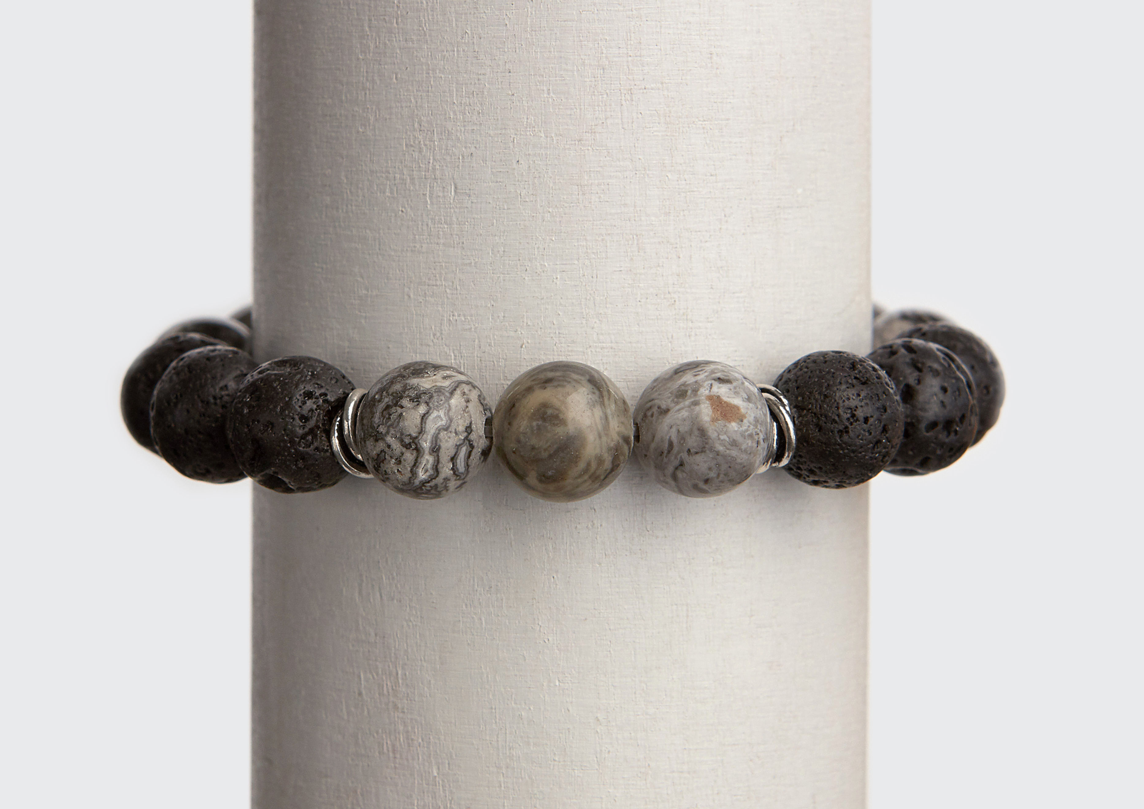 Armkette Fossilien Jaspis & Lava mit Si-Ringen