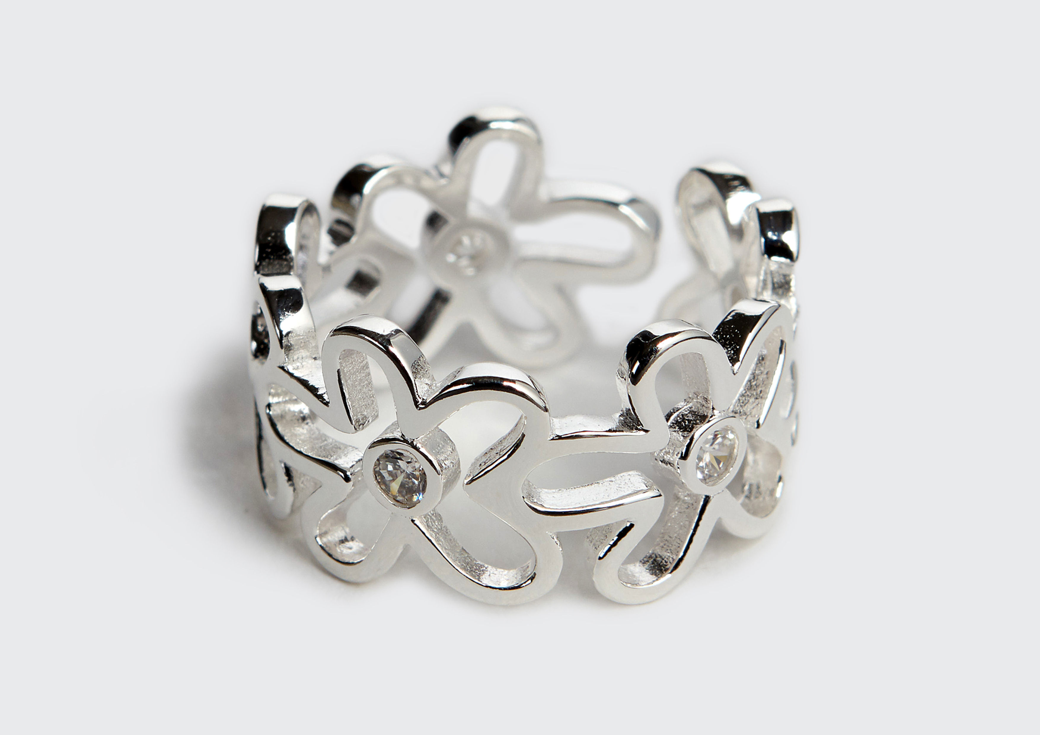 Blumenring mit Zirkonia durchbrochen