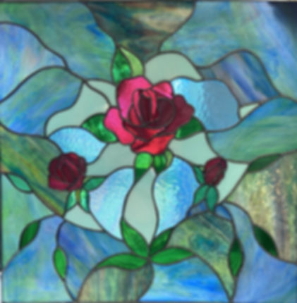 Red Roses Panel: Stained Glass Floral Window Art (24 x 24)
