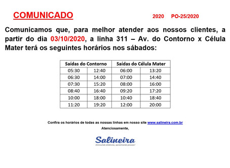 Atualização de horários - Linha 311