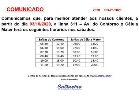 Atualização de horários - Linha 311