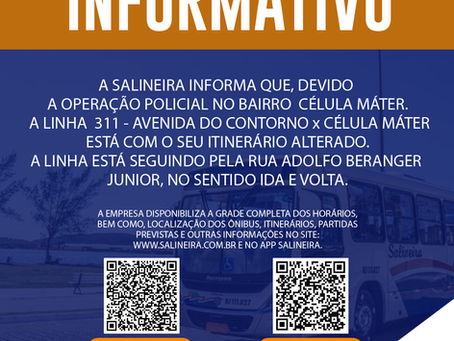 ATENÇÃO! Desvio de itinerário.311 - Avenida do Contorno x Célula Máter. 16/08