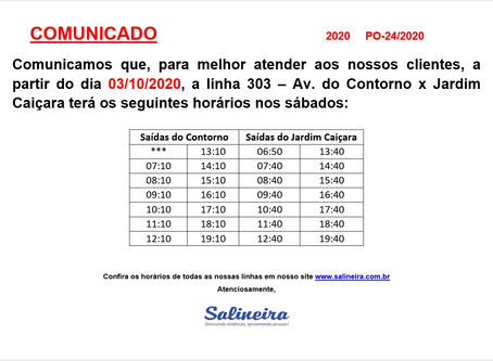 Atualização de horários - Linha 303
