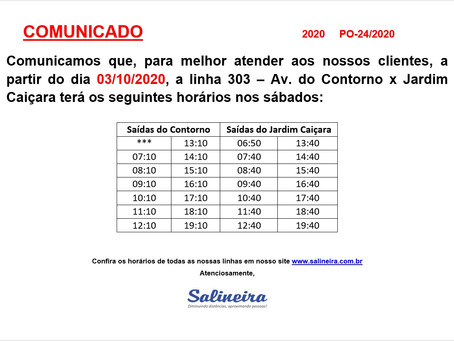 Atualização de horários - Linha 303