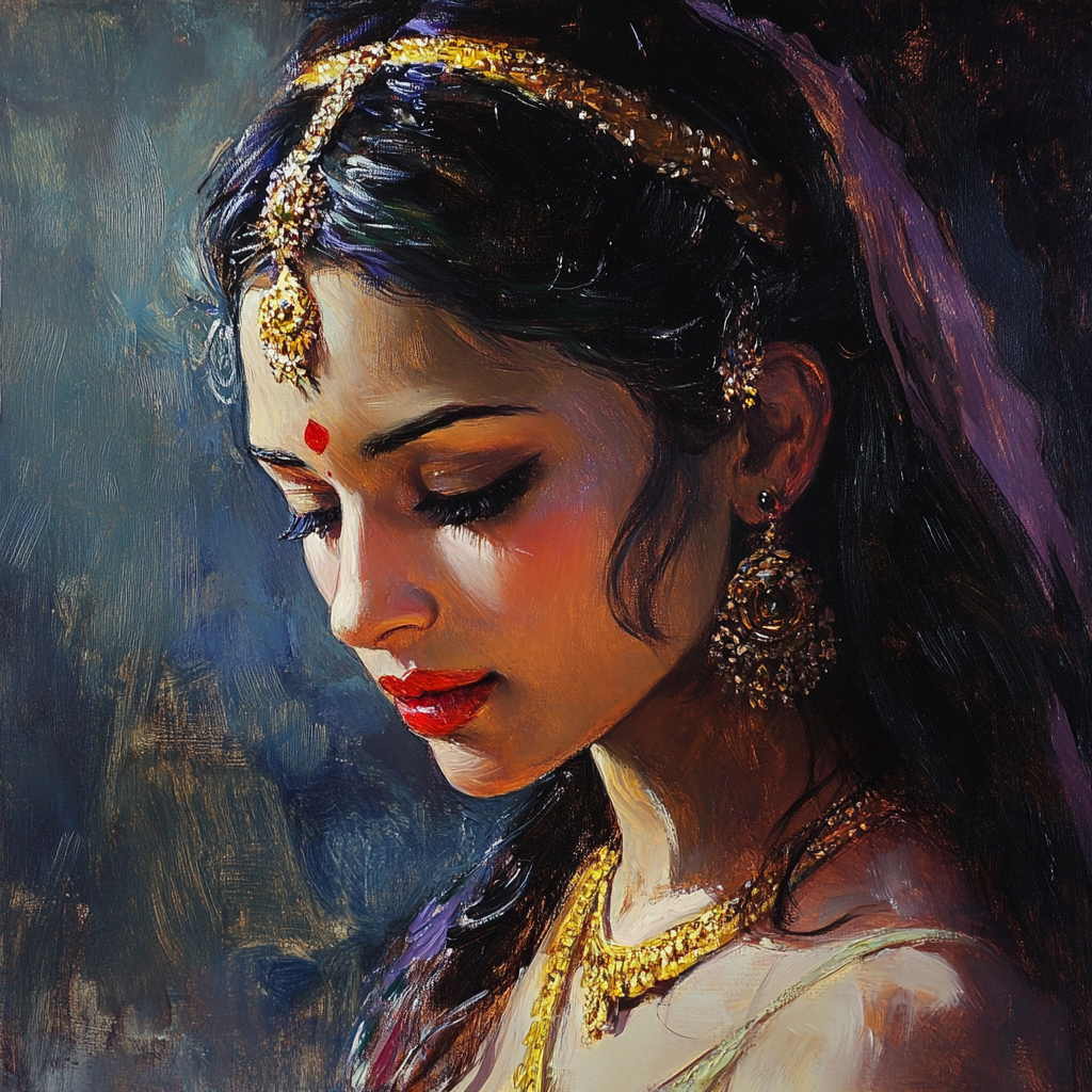 Draupadi Face Mythology - Oil Painting Canvas without frame