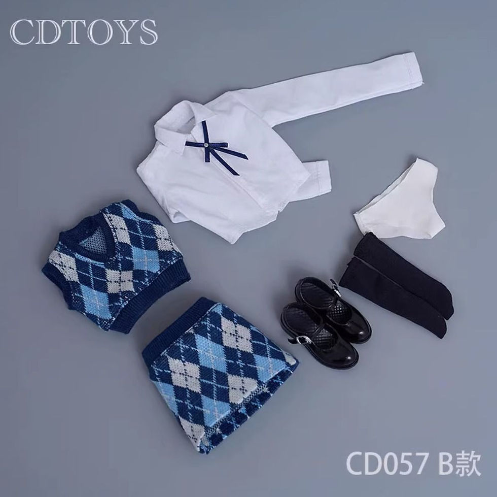 Thumbnail: CDToys CD057 Diamond Plaid Knitted Vest Hip-Covering Skirt 1/6 Costume Set 9