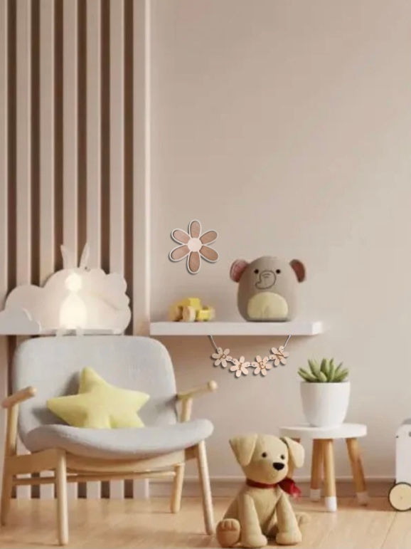 Thumbnail: Houten bloem wandhanger, kinderkamer