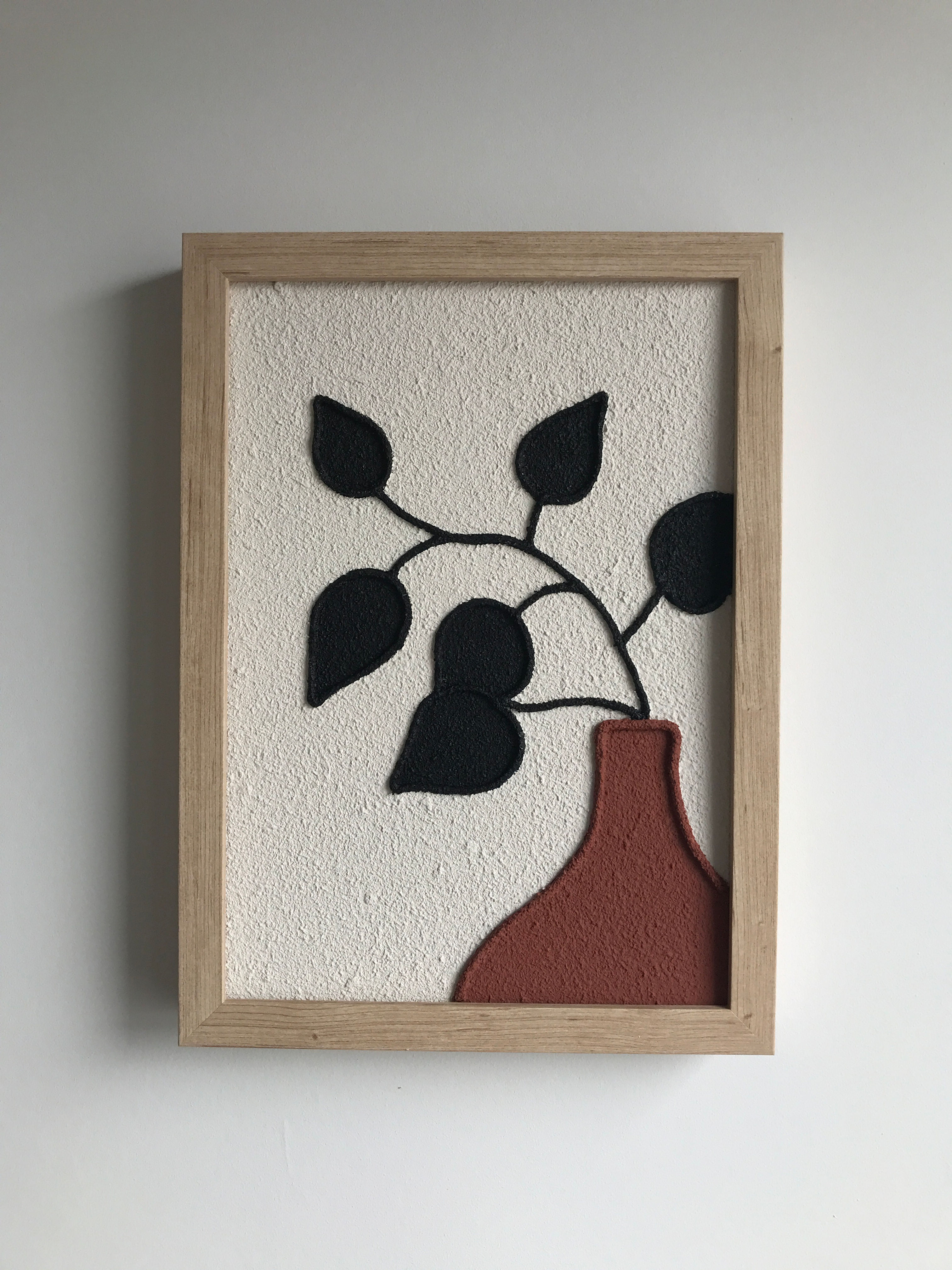 FiberART schilderij ‘BRANCH LEAVES' handgemaakt