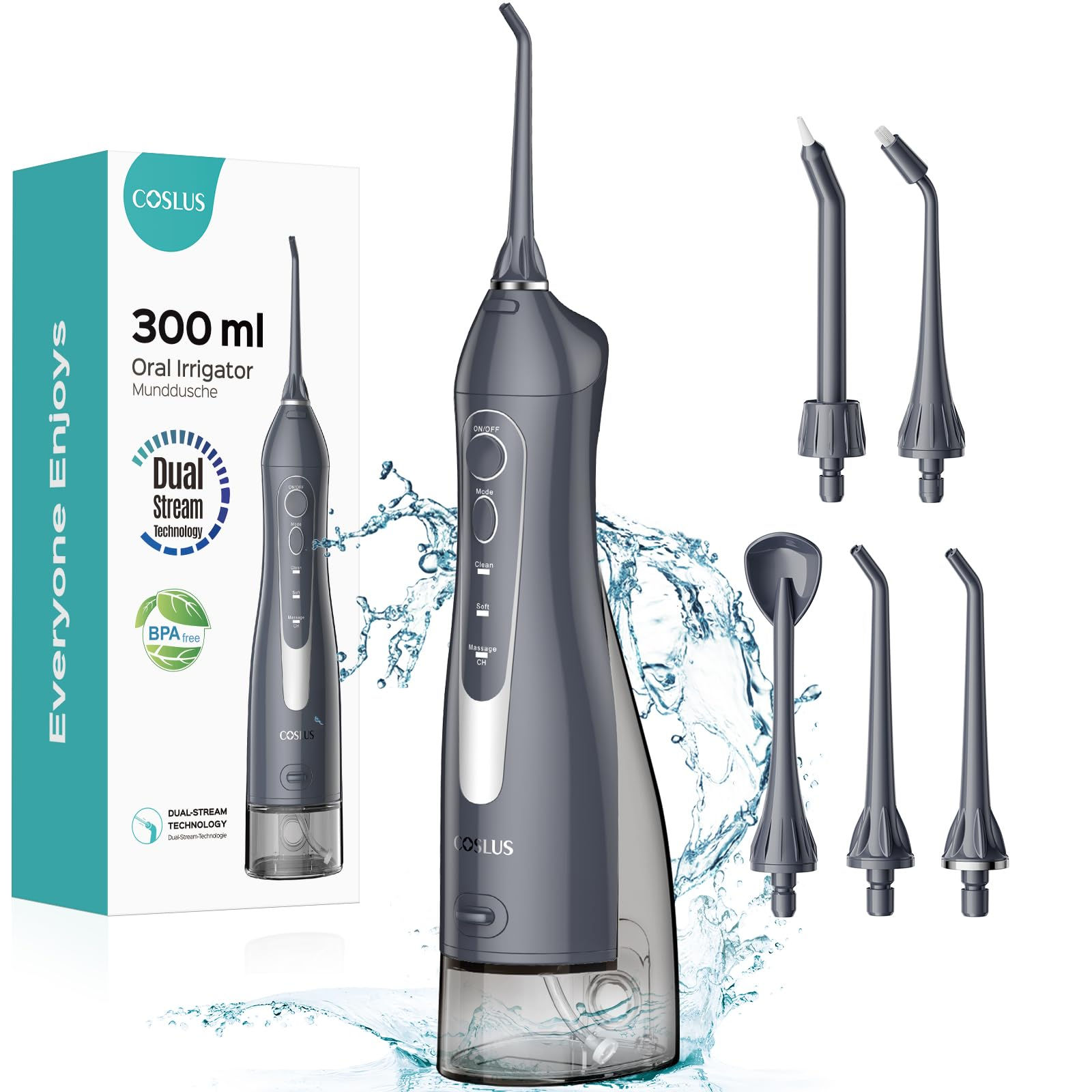 COSLUS Water Dental Flosser Teeth Pick: Portable Cordless Oral Irrigator 300ML R