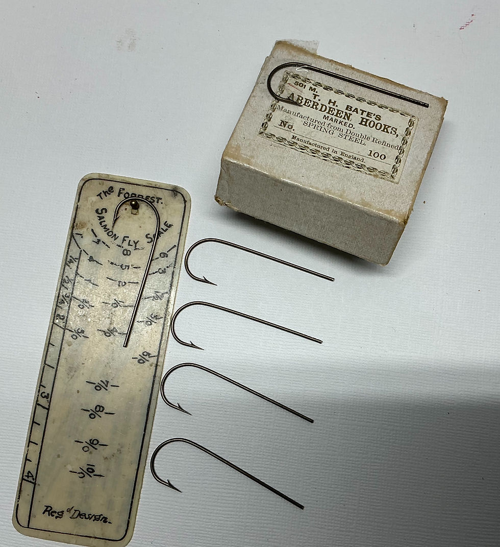 Thumbnail: 6 Variants of Antique T.H.Bates Aberdeen Spring Steel Round Bend Blind Eye Hooks