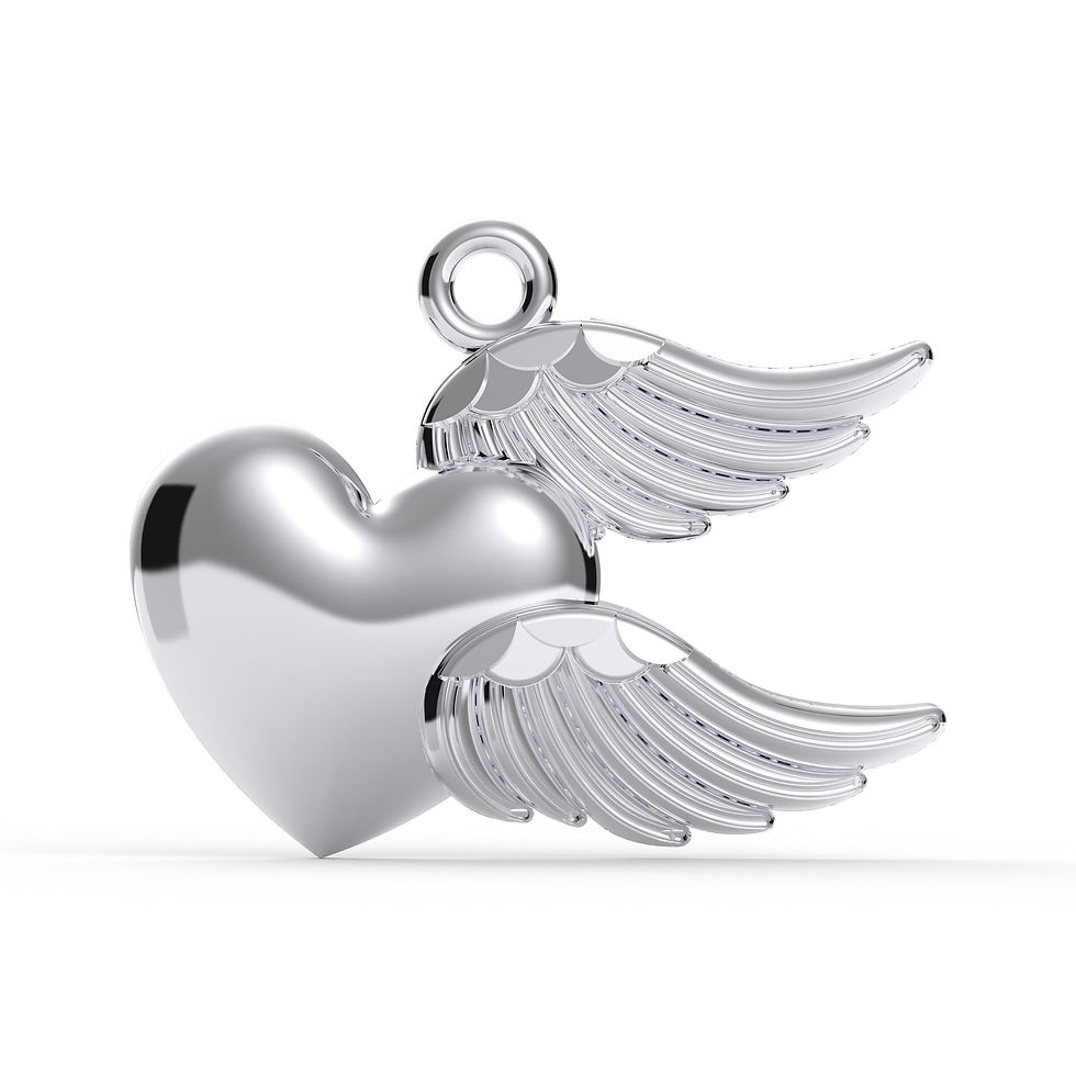 Silver Angel Wing Heart Pendant, 925 Sterling Guardian Angel Charm