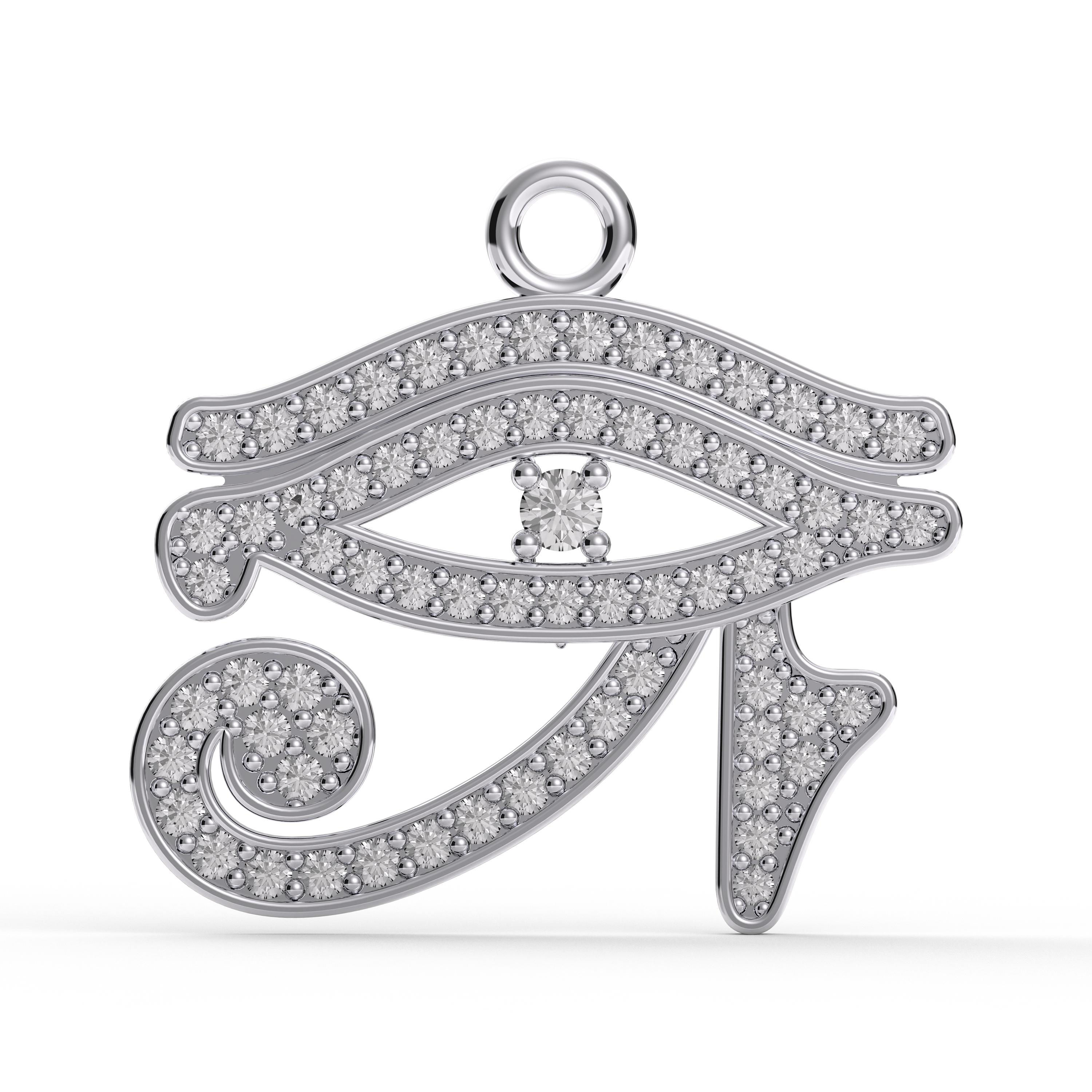 Horus Eye Necklace, Sterling Silver Egyptian Pendant, CZ Diamond Charm