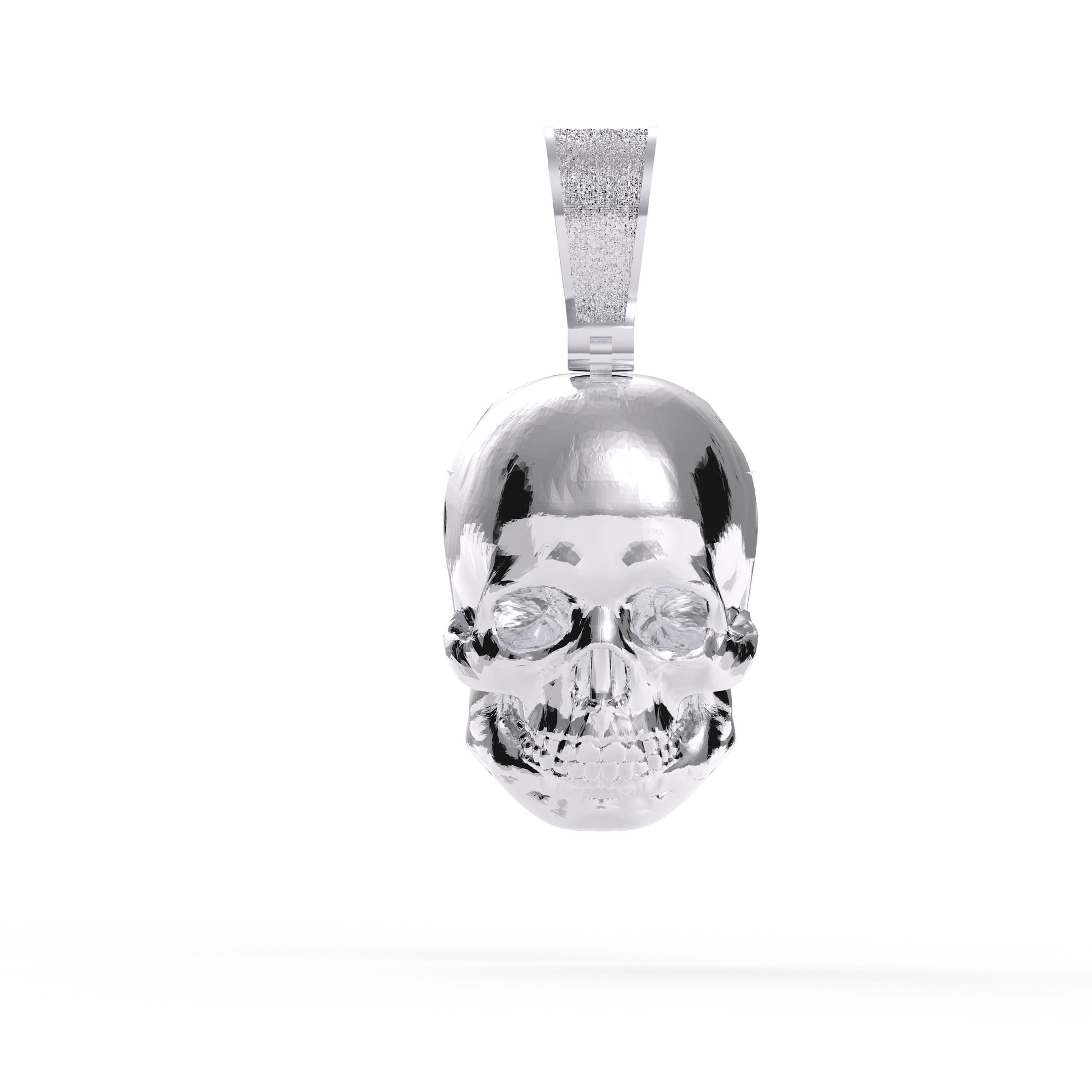 Skull Pendant in 925 Sterling Silver, Gothic Necklace with Polished Biker Cha...