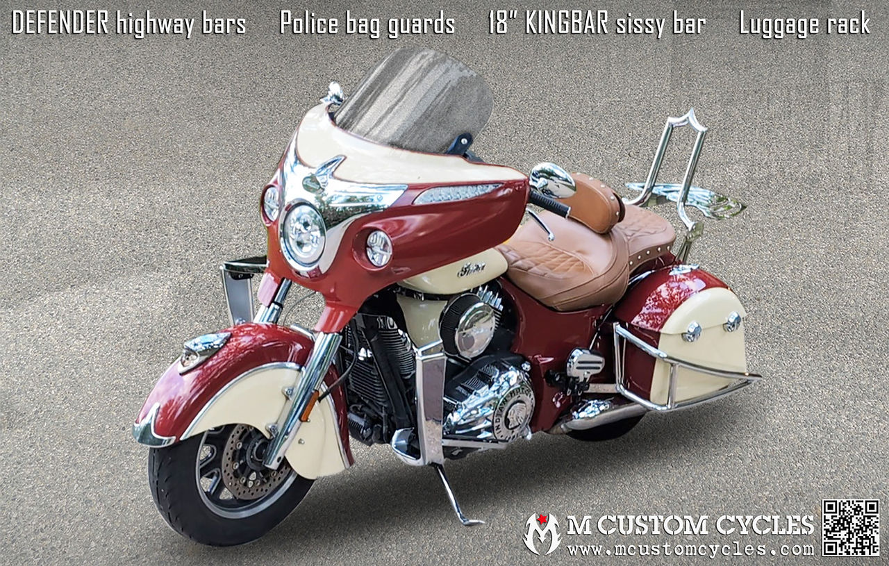 Indian Roadmaster (rounded bags) with Police Saddlebag Crash Drop Guards