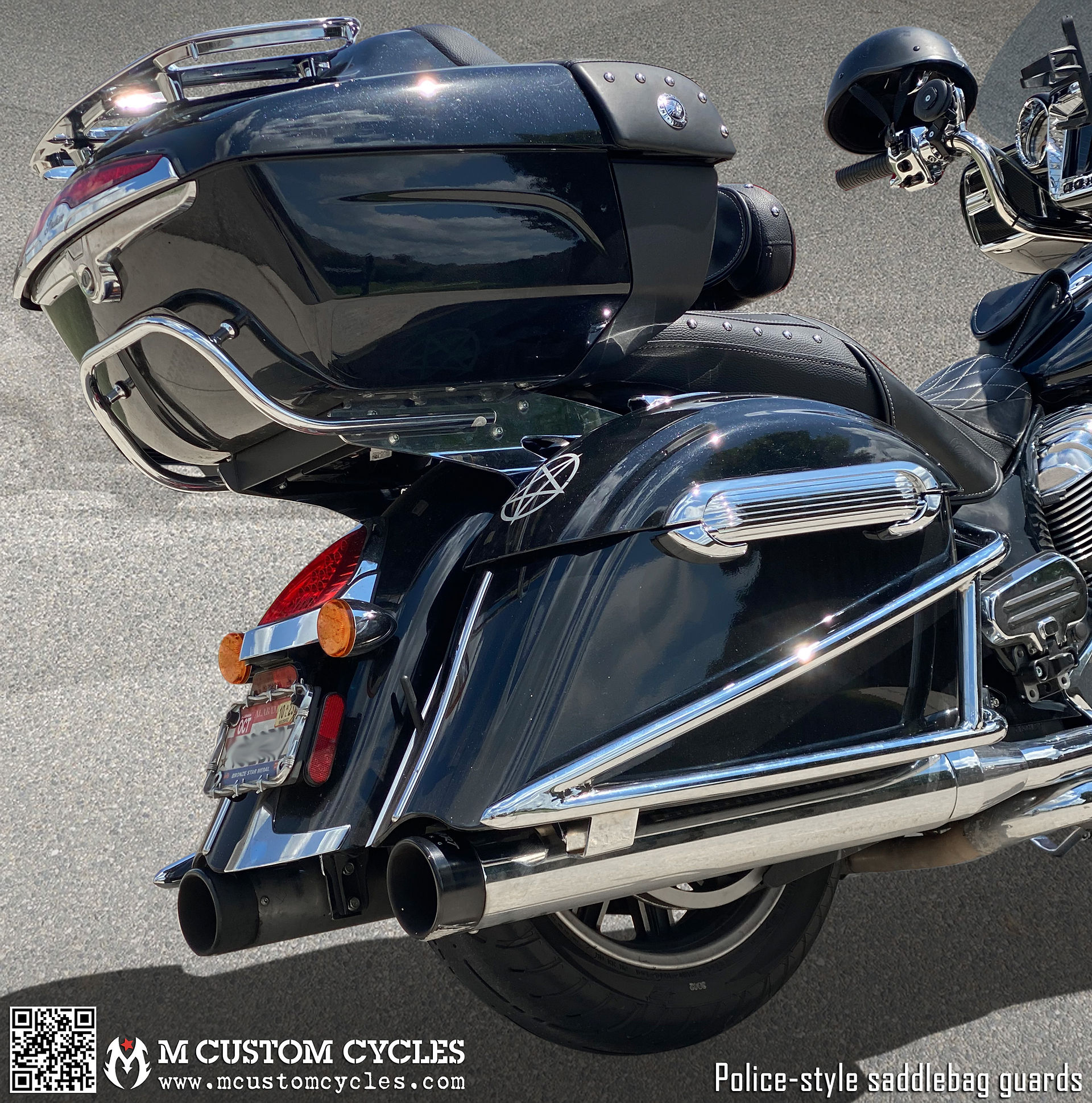 Indian Roadmaster (rounded bags) with Police Saddlebag Crash Drop Guards