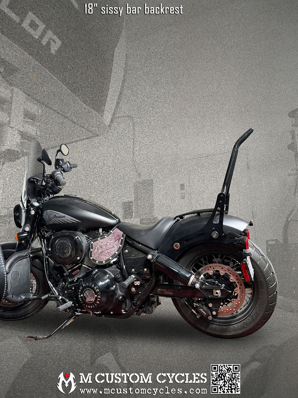 Thumbnail: Indian Chief, Chief Bobber, Super Chief, Chief Limited sissy bar passenger backrest