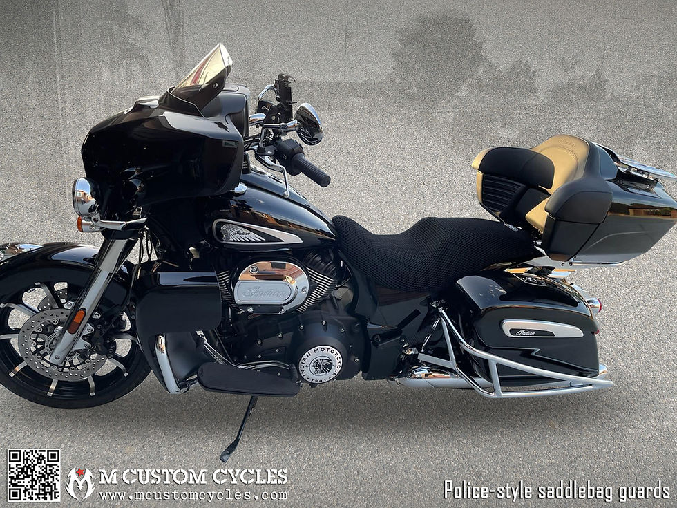 Thumbnail: Indian Roadmaster Police Saddlebag Crash Drop Guards (for new rectangular bags)