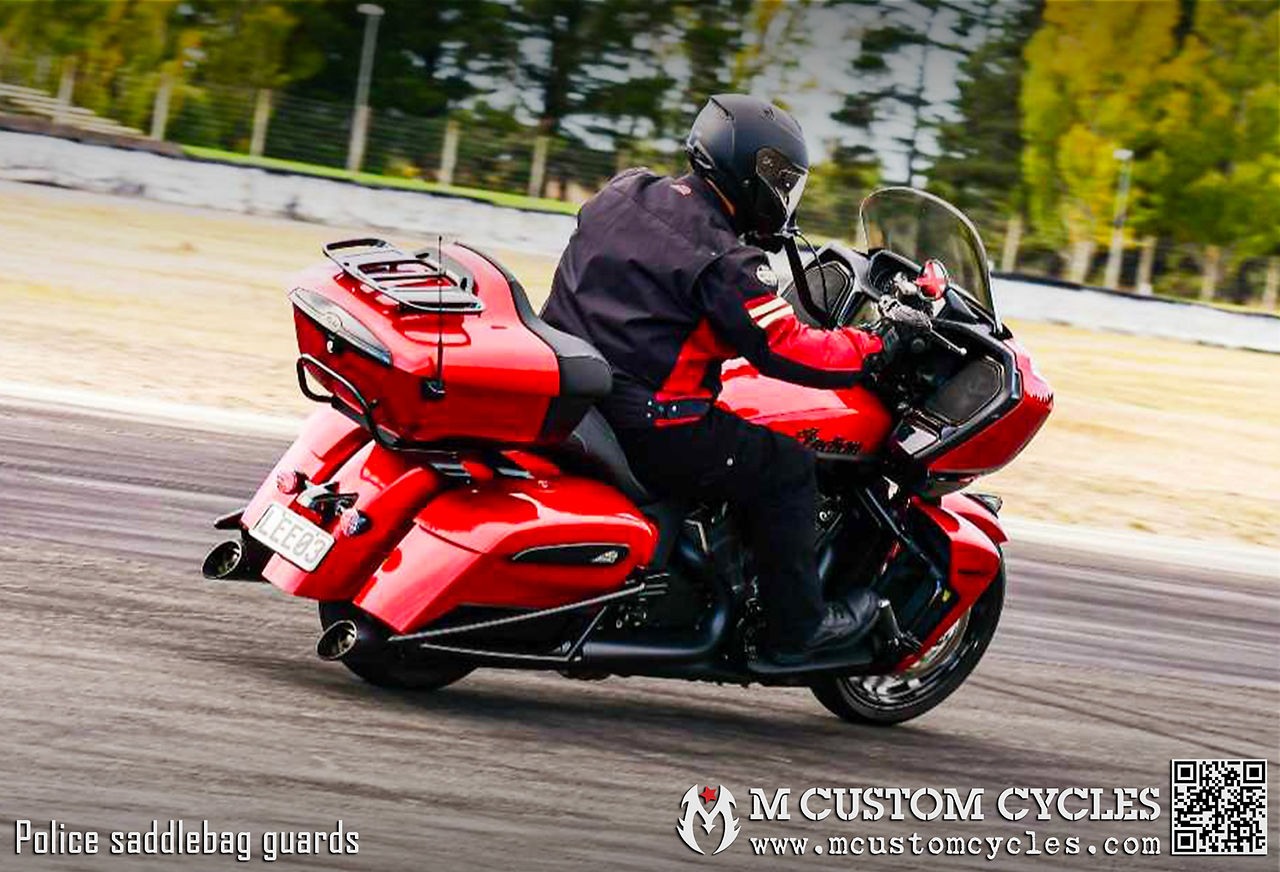 Indian Pursuit motorcycle with Police Saddlebag Crash Drop Guards