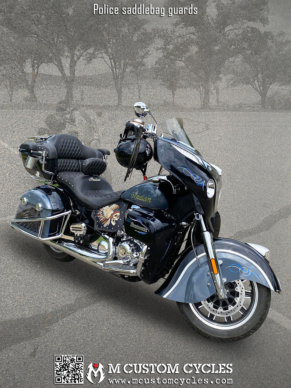 Indian Roadmaster (rounded bags) with Police Saddlebag Crash Drop Guards