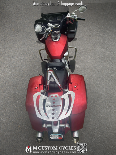 Quick Release Sissy Bar For Indian Challenger, Chieftain, Pursuit, Roadmaster – Black Steel, Pad Included
